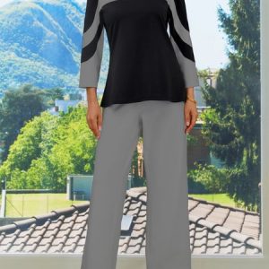 Crew Neck Regular Fit Elegant Two-Piece Set, Suit Set, color:Gray|size:XXL, JustFashionNow