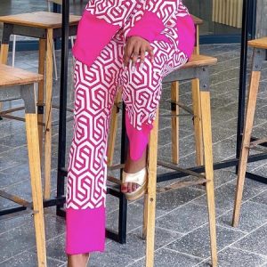 Regular Fit Geometric Urban Fashion Pants, Pants, color:Rose Red|size:XXL, Stylewe