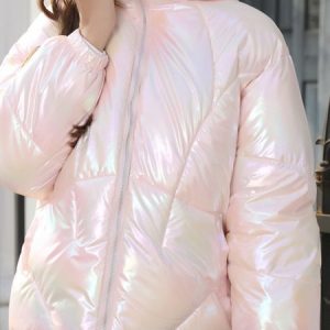 Casual Plain Padded Jacket, Coats, color:Pink|size:XXL, JustFashionNow