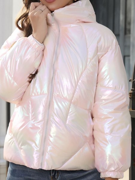Casual Plain Padded Jacket, Coats, color:Pink|size:XXL, JustFashionNow