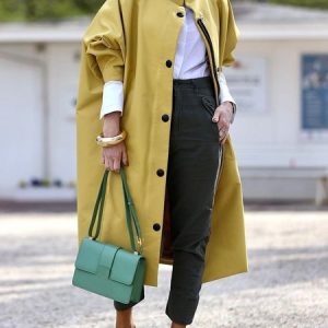 Loose Urban Plain Trench Coat, Blazers, color:Yellow|size:XXL, Stylewe