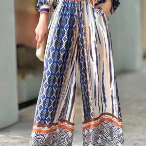 Loose Abstract Graphic Vacation Pants, Pants, color:As Picture|size:XXL, Stylewe
