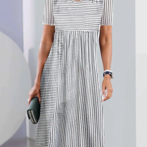 Loose Casual Striped Dress, Dresses, color:Gray|size:XXL, JustFashionNow