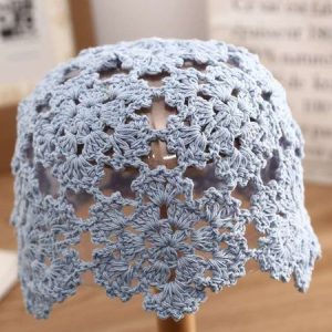 Boho Flower Hollow Out Hand Knitted Beanie Hat, Hats, color:Light Blue|size:One-size, Stylewe