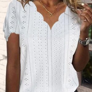 Shell Neck Loose Short Sleeve T-Shirt, Shirts & Blouses, color:White|size:XXL, JustFashionNow
