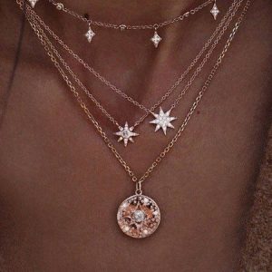 Vacation Star Diamond Tiered Necklace Beach Boho Women's Jewelry, Necklaces, color:As Picture|size:One-size, JustFashionNow