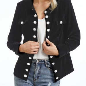 Stylewe Plain Regular Fit Crew Neck Urban Long Sleeve Jacket, Jackets, color:Black|size:XXL, Stylewe