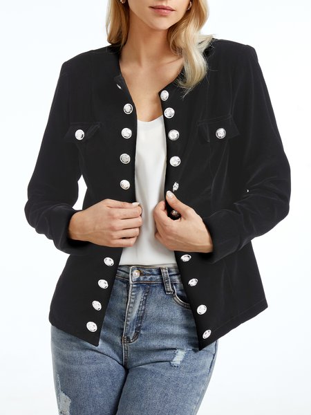 Stylewe Plain Regular Fit Crew Neck Urban Long Sleeve Jacket, Jackets, color:Black|size:XXL, Stylewe