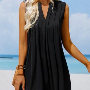 V Neck Casual Plain Loose Dress, Dresses, color:Green|size:XXL, JustFashionNow