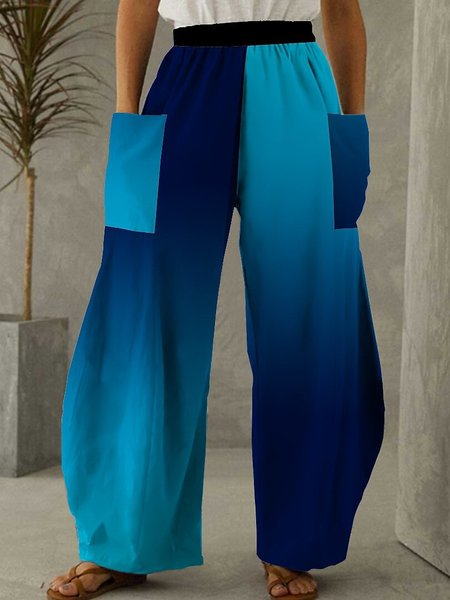 Women's Casual Gradient Pattern Stretch Wide-Leg Pants Straight Leg Trousers, Pants, color:Blue|size:XXL, JustFashionNow
