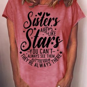 Womens Funny Sisters Casual T-Shirt, color:Red|size:3XL, Lilicloth.com