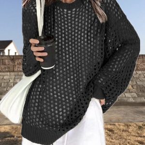 Casual Wool/Knitting Plain Sweater, Sweaters, color:Black|size:One-size, JustFashionNow