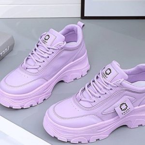 Casual Striped Lace-Up Block Heel Chunky Trainers, Sneakers&Athletic, color:Purple|size:41, Noracora