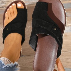 Casual Irregular Toe Ring Slide Sandals, Sandals & Slippers, color:Black|size:43, JustFashionNow