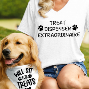 Women's Treat dispenser extraordinaire V Neck Casual Matching Dog Print T-Shirt T-Shirt, color:White|size:3XL, Lilicloth.com
