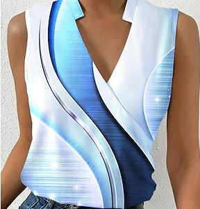 V Neck Loose Ombre Casual Tank Top, Tanks & Camis, color:Blue|size:XXL, JustFashionNow