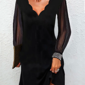 Long Sleeve Party Dress, Dresses, color:Black|size:XXL, JustFashionNow