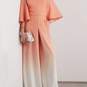 Ombre Regular Fit Crew Neck Urban Jumpsuit, Jumpsuits, color:Orange|size:XXL, Stylewe