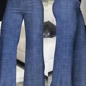 Casual Plain Natural Long, Pants, color:Denim Blue|size:3XL, Noracora