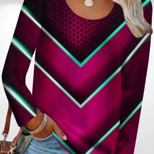 Casual Ombre Crew Neck Long Sleeve T-shirt, T-shirts, color:Purple|size:5XL, Noracora
