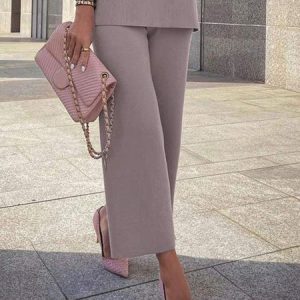 Loose Urban High Waist Plain Straight  Pants, Pants, color:Gray Purple|size:XXL, Stylewe