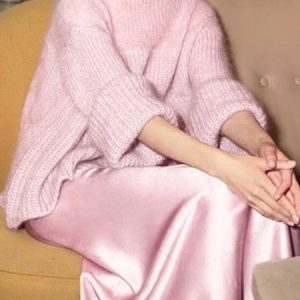 Plain Elegant Loose Long Sleeve Sweater, Sweaters, color:Pink|size:XXL, Stylewe