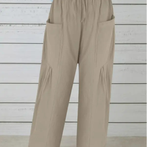 Plain Cotton Casual Loose Pants, Pants, color:Khaki|size:XXL, JustFashionNow
