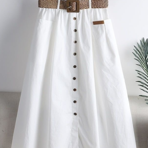 Casual Plain A-Line High Waist Midi Skirt, Skirts, color:White|size:XXL, Noracora