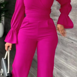 Women Plain V Neck Long Sleeve Comfy Casual Top With Skirt Two-Piece Set, Sets, color:Deep Pink|size:3XL, Noracora