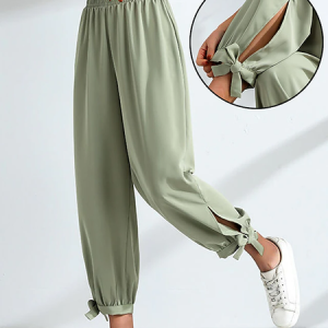 Casual Plain Natural Ankle Pants Bloomers, Pants, color:Green|size:3XL, Noracora