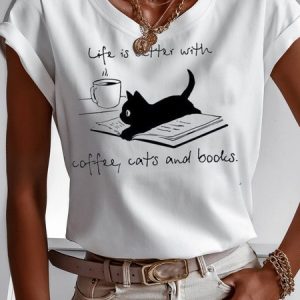 Jersey Text Letters Butterfly Crew Neck Casual T-Shirt, T-shirts, color:White|size:XXL, Noracora