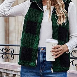Casual Plaid Shawl Collar Vest, Vests & Gilets, color:Green|size:XXL, JustFashionNow
