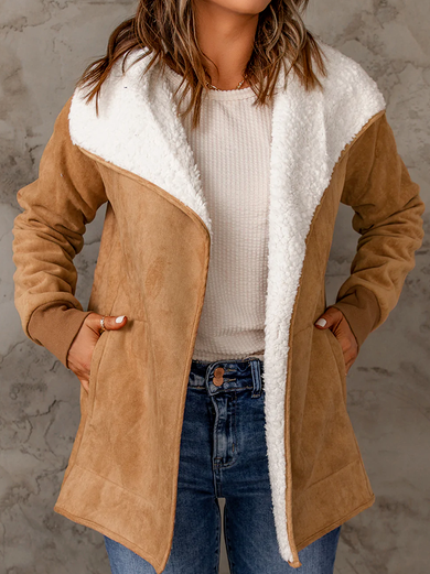 Shawl Collar Cotton-Blend Plain Overcoat, Coats, color:Khaki|size:XXL, JustFashionNow