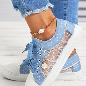 Denim Blue Lace Stitching Personalized Canvas Shoes, Sneakers&Athletic, color:Blue|size:43, Noracora
