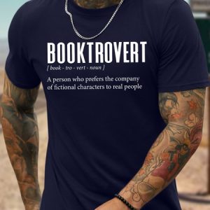 Men's Booktrovert A Person Who Prefers The Company Of Fictional Characters To Real People Funny Graphic Printing Cotton Casual Loose Text Letters T-Shirt, T-shirts, Lilicloth.com