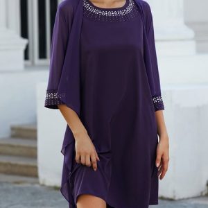Plain Regular Fit Elegant Crew Neck Two-Piece Set, Shirts & Blouses, color:mint|size:XXL, JustFashionNow