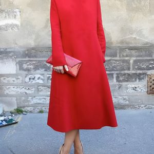 Crew Neck  Simple Loose Elegant Plain Dress, Maxi Dresses, color:Red|size:XXL, Stylewe