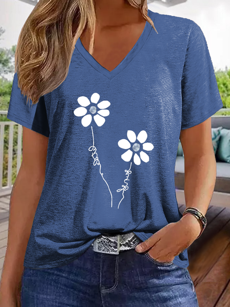 Women's Cute Floral Regular Fit Casual T-Shirt, T-shirts, Lilicloth.com