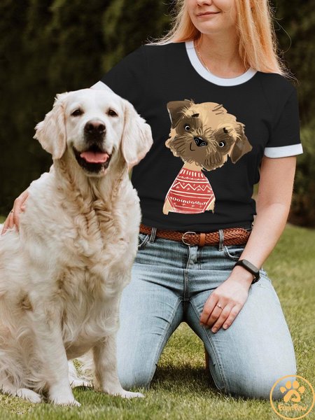 Lilicloth X Funnpaw Women's Funny Dog Print T-Shirt, color:Black|size:3XL, Lilicloth.com