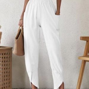 Plain Loose Casual Pants, Pants, color:Off White|size:XXL, Noracora