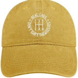 Men's Real Cars Don't Shift Themselves Funny Graphic Printing Regular Fit Adjustable Denim Hat, color:Yellow|size:One-size, Lilicloth.com