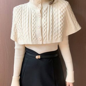 Daily Long sleeve Elegant Stand Collar Plain Sweater, Pullovers, color:White|size:XXL, Stylewe