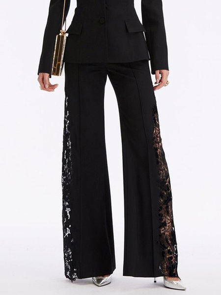 Lace Edge Elegant Fashion Wide Leg Pants, Pants, color:Black|size:XXL, Stylewe