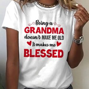 Grandma Blessed  Loose Casual Crew Neck  T-Shirt, T-Shirts, color:White|size:XXL, JustFashionNow
