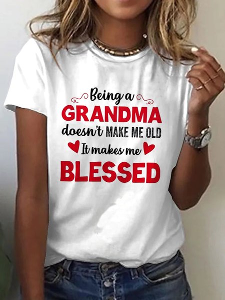 Grandma Blessed Loose Casual Crew Neck T-Shirt, T-Shirts, color:White|size:XXL, JustFashionNow