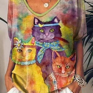Animal Crew Neck Regular Fit Casual T-Shirt, T-Shirts, color:Yellow|size:XXL, JustFashionNow