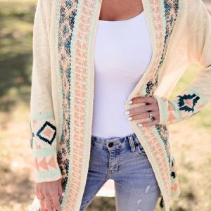 Women Wool Ethnic Long Sleeve Comfy Ethnic Cardigan, Cardigans, color:Apricot|size:XXL, Noracora