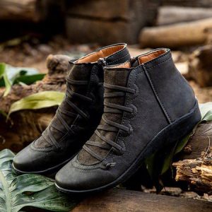 Ankle Boots for Women Lace up Slip on Round Toe  Casual Fashion Low Heel Cowboy Boots, Boots, color:Black|size:US 11, JustFashionNow