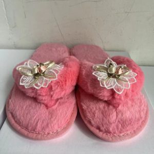 Casual Applique Flip-Flops Fluffy Slippers, Slippers, color:Deep Pink|size:44, JustFashionNow