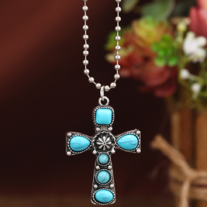 Ethnic Cross Turquoise Necklace Sweater Chain Casual Vintage Women's Jewelry, Necklaces, color:As Picture|size:One-size, JustFashionNow